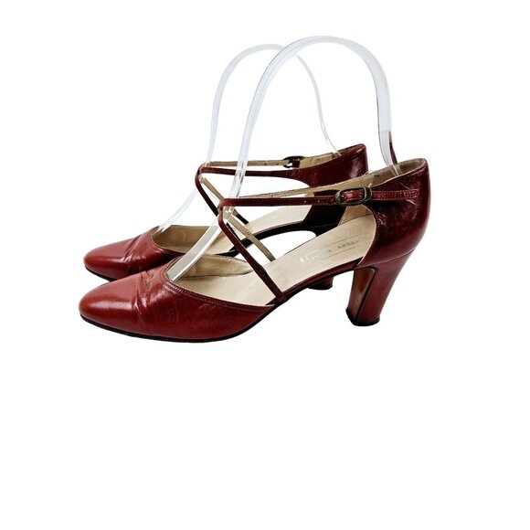 Geoffrey Beene Womens Burgundy Leather Heels Strappy Design Size 6.5 AA Italy - Picture 5 of 10